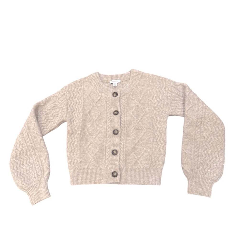 Topshop Cable Knit Button Up Sweater - Taupe Size 0-2